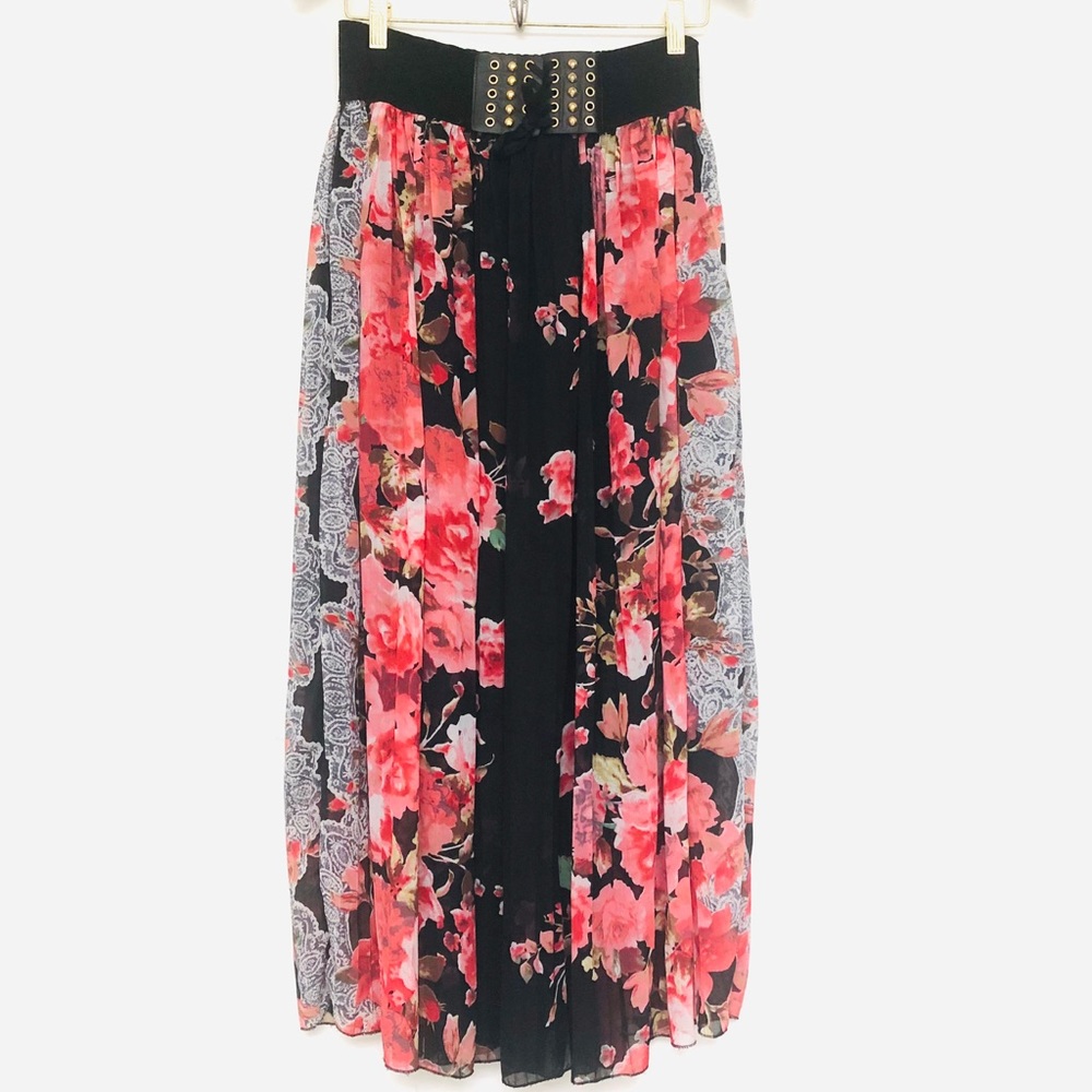 Mint Green - Floral Boho Maxi Skirt